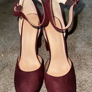 Suede Ankle-Strap Pumps in Burgundy - Women's Shoes
